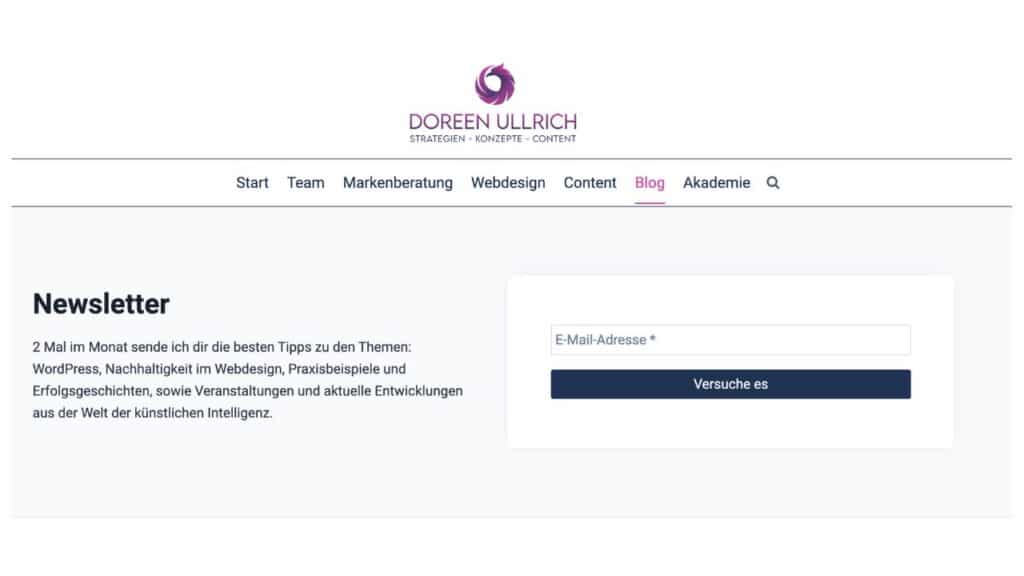 Beispiel Formular für Email Marketing Liste
