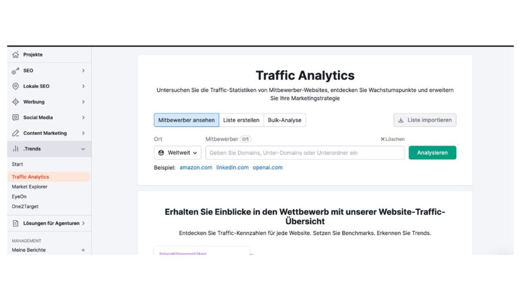 Lead-Generierung- Semrush Dashboard