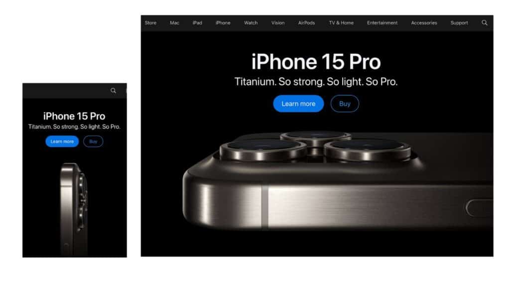 Apple gutes Beispiel für Responsive Webdesign für Reichweite