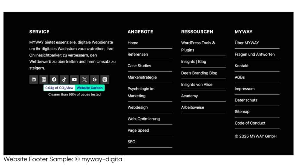 a screenshot Seitennavigation Website Footer Sample