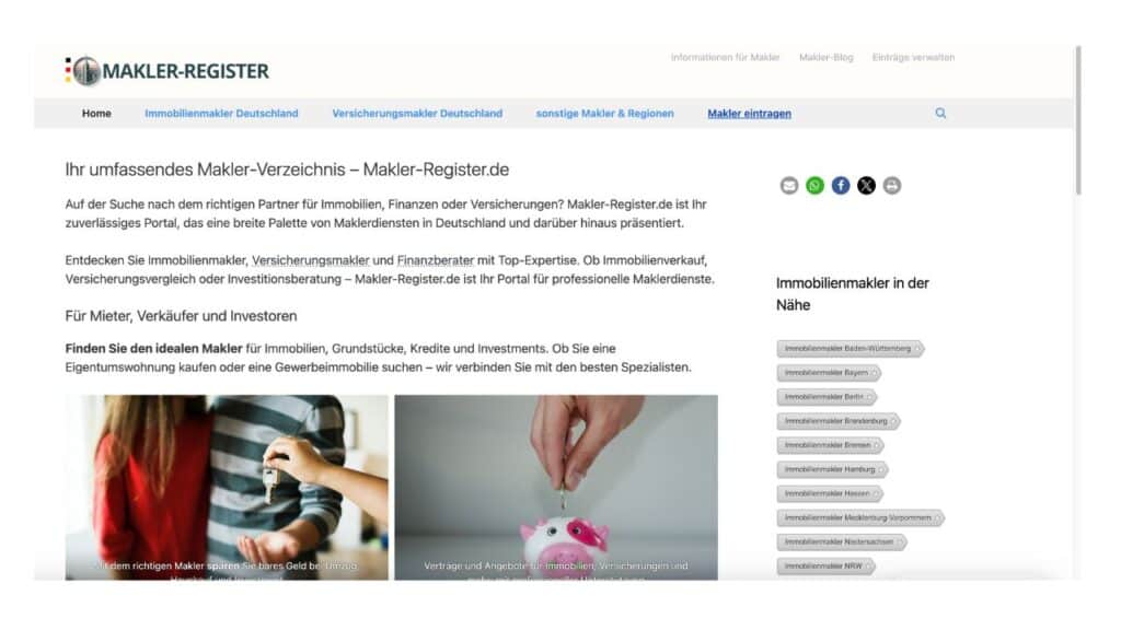 Landingpages für Immobilienmakler-Maklerregister in DE