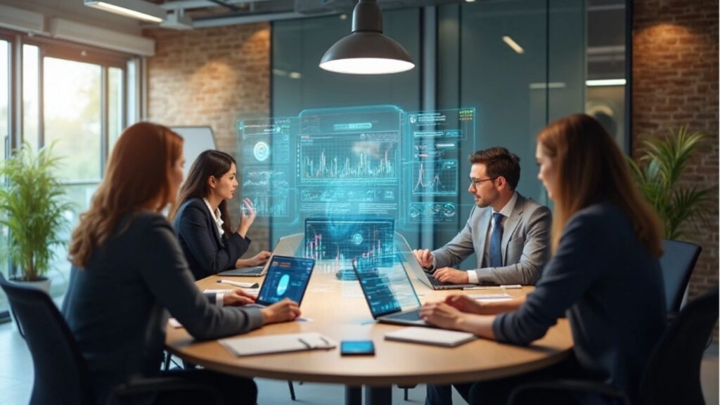 eine Gruppe von Leuten am Tisch-Marketingstrategie erstellen