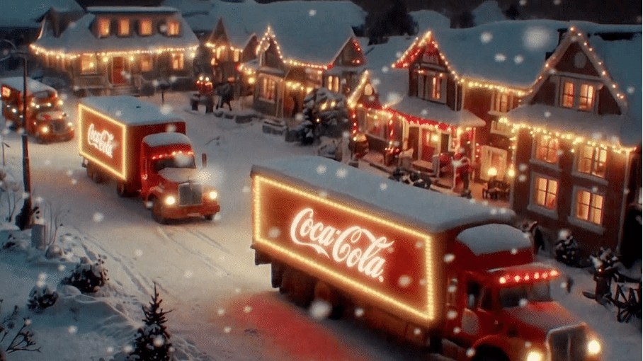 Ein Truck in einer verschneiten Landschaft -Coca Cola Weihnachten